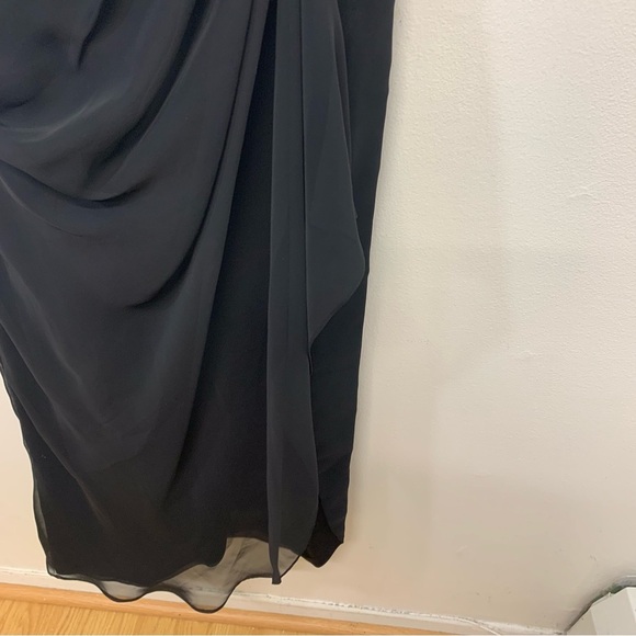 Vtg  80s Morton Myles Evening Gown 6 Chiffon‎ Ruched Slit Formal Feminine Sexy - Picture 4 of 11